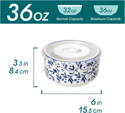 Ceramic Nesting Bowls with Lids Set of 4, Serving Bowls for Food Storage, Prep Bowl, Ceramic Bowl for Kitchen, Microwave & Dishwasher Safe, 60+36+20+10 Oz, Series SELENE