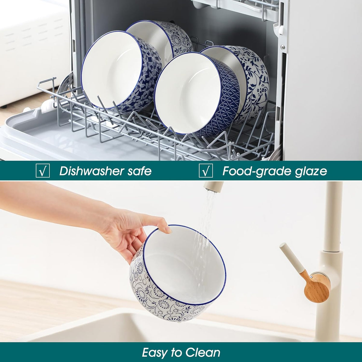 Ceramic Nesting Bowls with Lids Set of 4, Serving Bowls for Food Storage, Prep Bowl, Ceramic Bowl for Kitchen, Microwave & Dishwasher Safe, 60+36+20+10 Oz, Series SELENE