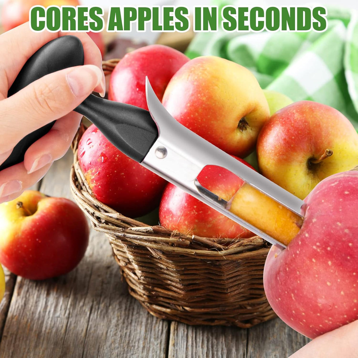 Apple Corer, Premium Stainless Steel Apple Corer Tool,Sturdy Ergonomic Handle, Easy to Use and Clean, Durable,Remover for Pears, Bell Peppers, Fuji, Honeycrisp, Pink Lady Apples (black)
