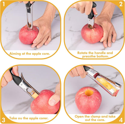 Apple Corer, Premium Stainless Steel Apple Corer Tool,Sturdy Ergonomic Handle, Easy to Use and Clean, Durable,Remover for Pears, Bell Peppers, Fuji, Honeycrisp, Pink Lady Apples (black)