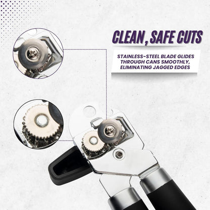 Heavy Duty Stainless Steel Manual Can Opener with Bottle Opener Function- Rust Proof and with Soft Grip Handle, razor sharp, smooth and easy cutting