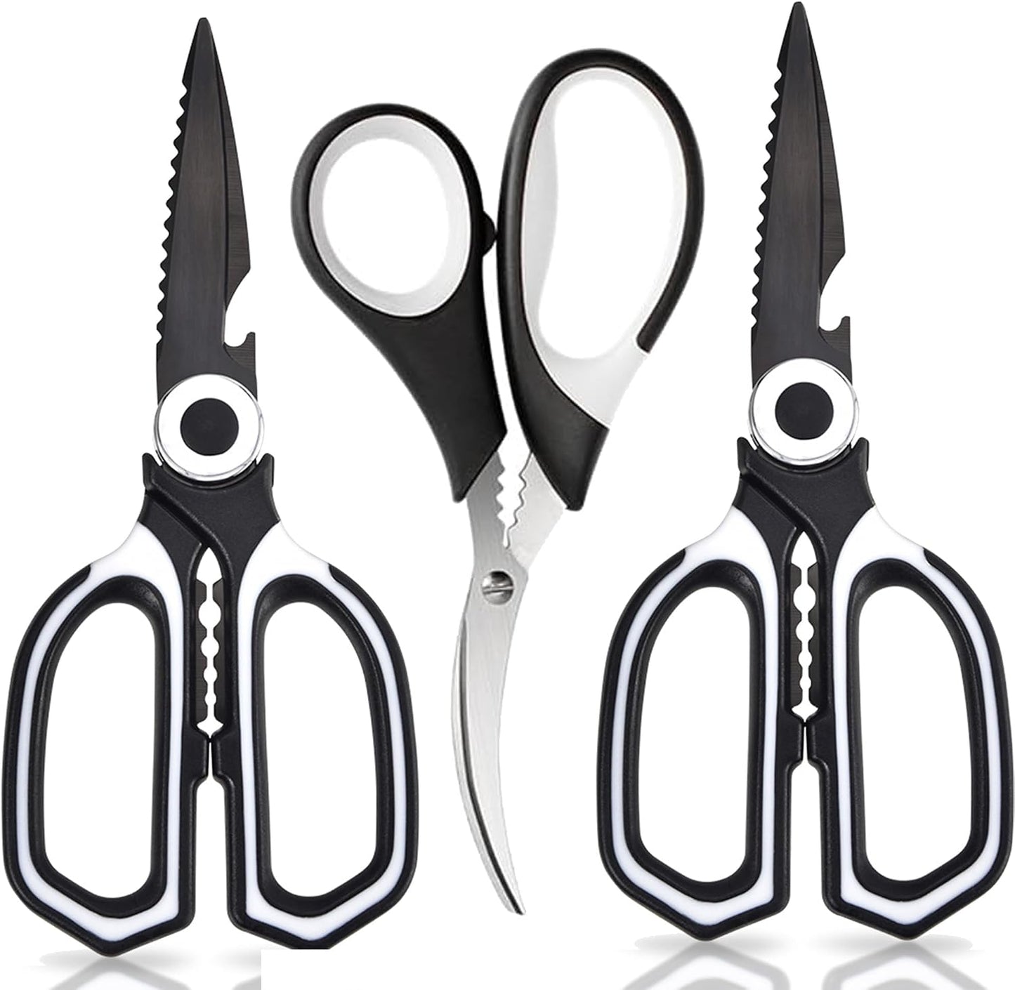 3 Pack Kitchen Scissors & Seafood Scissors Set, Sharp Kitchen Shears | All Purpose Stainless Steel Heavy Duty for Poultry Food Dishwasher Safe with Protective Sheath Comfort-Grip