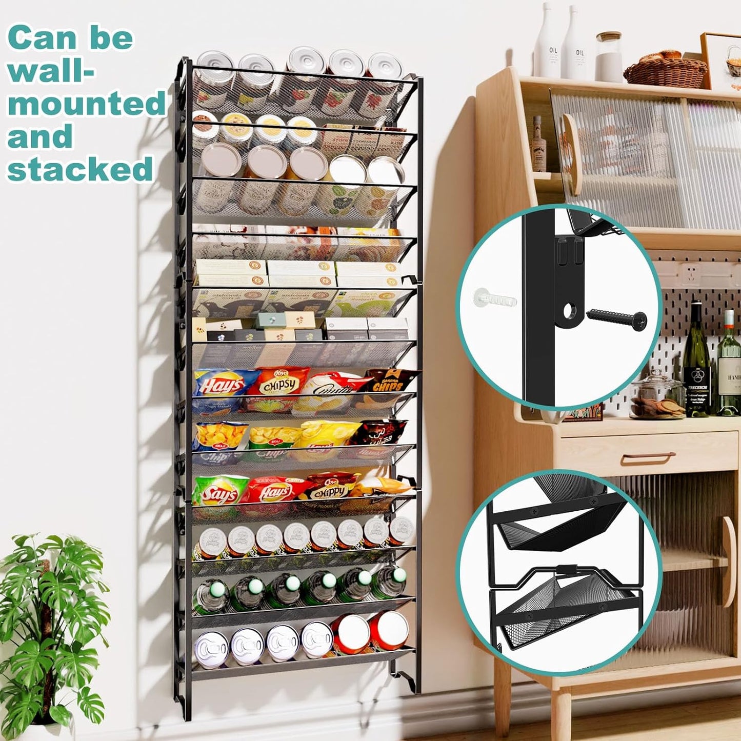 2 Pack 4 Tier Spice Rack Organizer,Stackable Kitchen Counter Shelves,for Cabinet,Countertop,Pantry, Door or Wall Mount, Metal Mesh,Jars not Included, Black