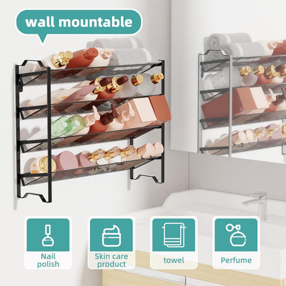 2 Pack 4 Tier Spice Rack Organizer,Stackable Kitchen Counter Shelves,for Cabinet,Countertop,Pantry, Door or Wall Mount, Metal Mesh,Jars not Included, Black