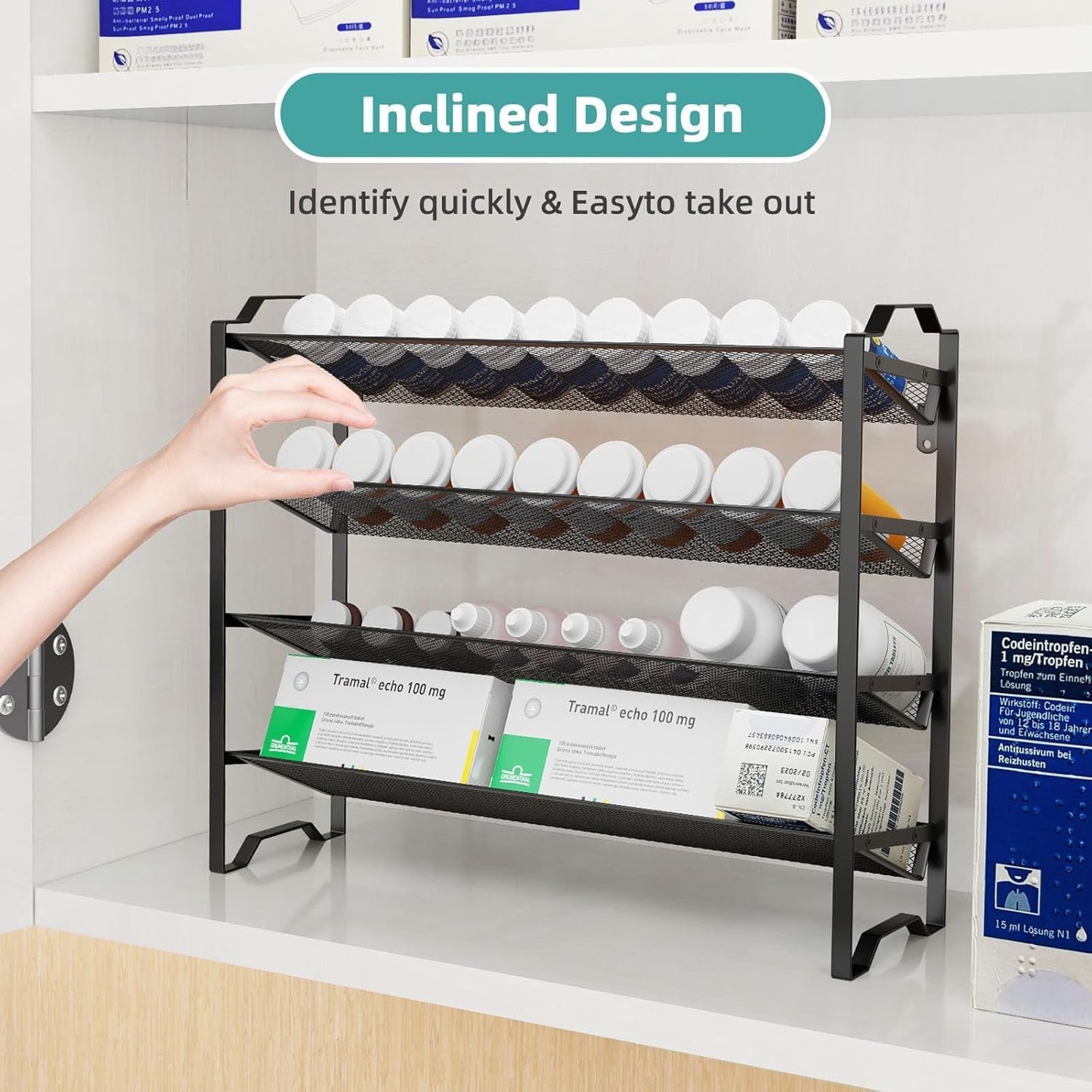 2 Pack 4 Tier Spice Rack Organizer,Stackable Kitchen Counter Shelves,for Cabinet,Countertop,Pantry, Door or Wall Mount, Metal Mesh,Jars not Included, Black