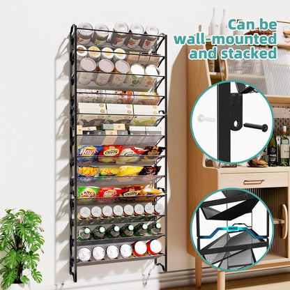 2 Pack 4 Tier Spice Rack Organizer,Stackable Kitchen Counter Shelves,for Cabinet,Countertop,Pantry, Door or Wall Mount, Metal Mesh,Jars not Included, Black