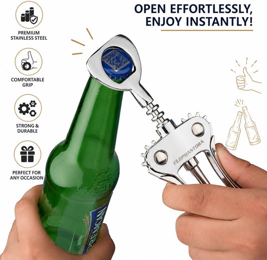 Wine Opener, Zinc Alloy Premium Wing Corkscrew with Multifunctional Bottles Opener, Sharp Wine Corkscrew with Ergonomic Non-Slip Wing Handle, Silver