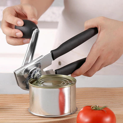 Manual Can Opener Heavy Duty Smooth Edge - Bottle Opener Combo for Seniors Adults, Stainless Steel Kitchen Camping Tool, Safe Easy to Use, Black