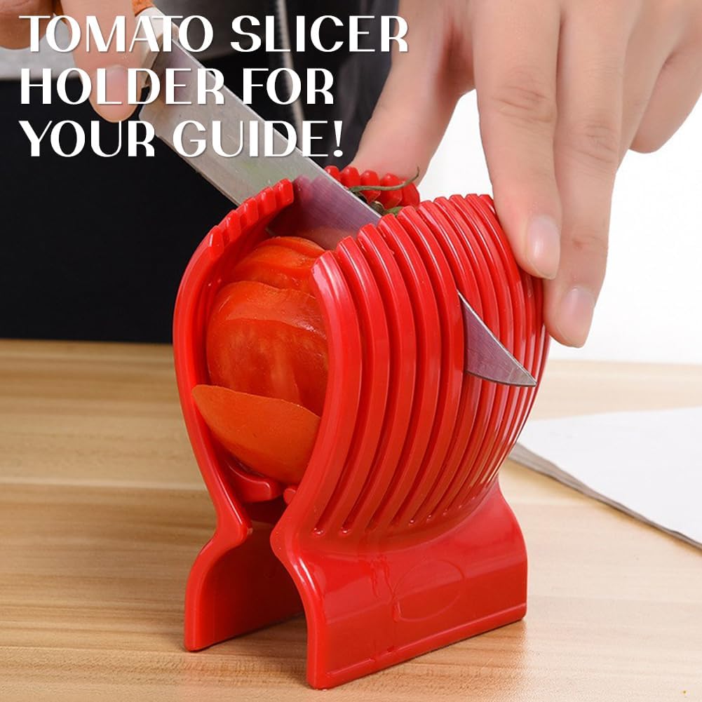 Multiuse Tomato Slicer Holder with Firm Grip Ergonomic 13 Dividers Design for Precise Cuts Slicing Shredding Tomatoes Lemons Potatoes Round Fruits Vegetables with Bonus eBook