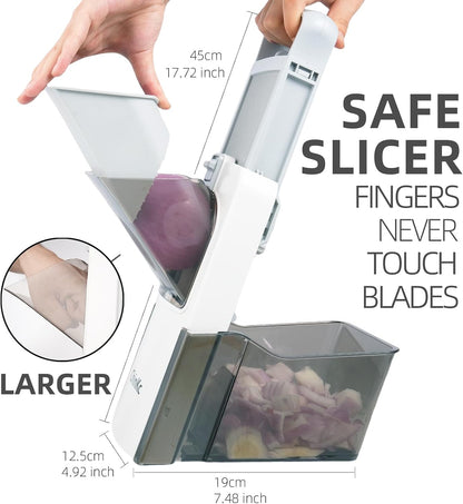 Upgrade Safe Mandoline Slicer for Kitchen,Adjustable Vegetable Food Chopper Onion Potato Fries Cutter, Veggie Salad Julienne + Dicer, with Draining basket, Kitchen Chopping Artifact, Gift
