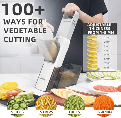 Upgrade Safe Mandoline Slicer for Kitchen,Adjustable Vegetable Food Chopper Onion Potato Fries Cutter, Veggie Salad Julienne + Dicer, with Draining basket, Kitchen Chopping Artifact, Gift
