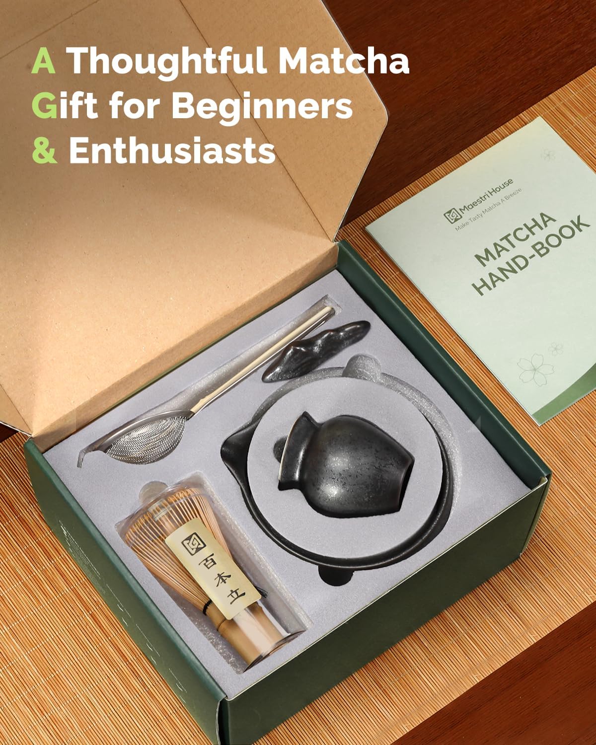 Matcha Whisk Set, 7-Piece Kit with Spouted Ceramic Bowl