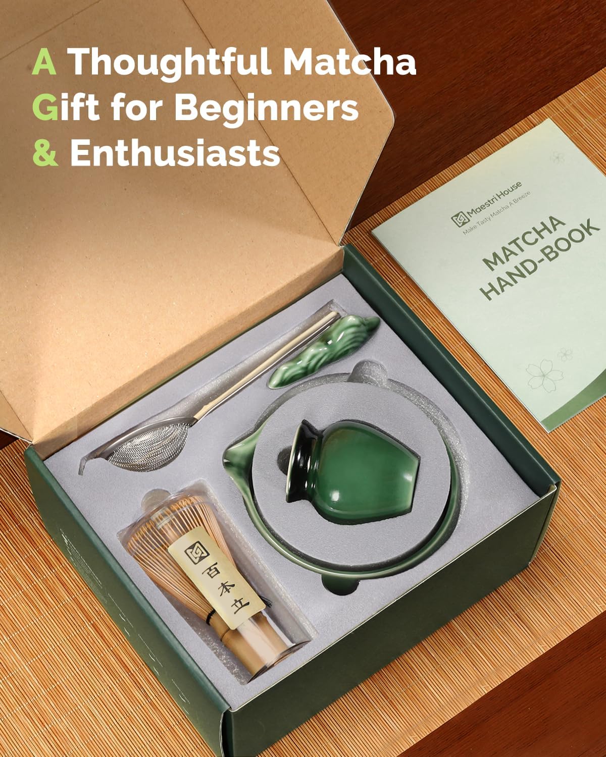 Matcha Whisk Set, 7-Piece Kit with Spouted Ceramic Bowl