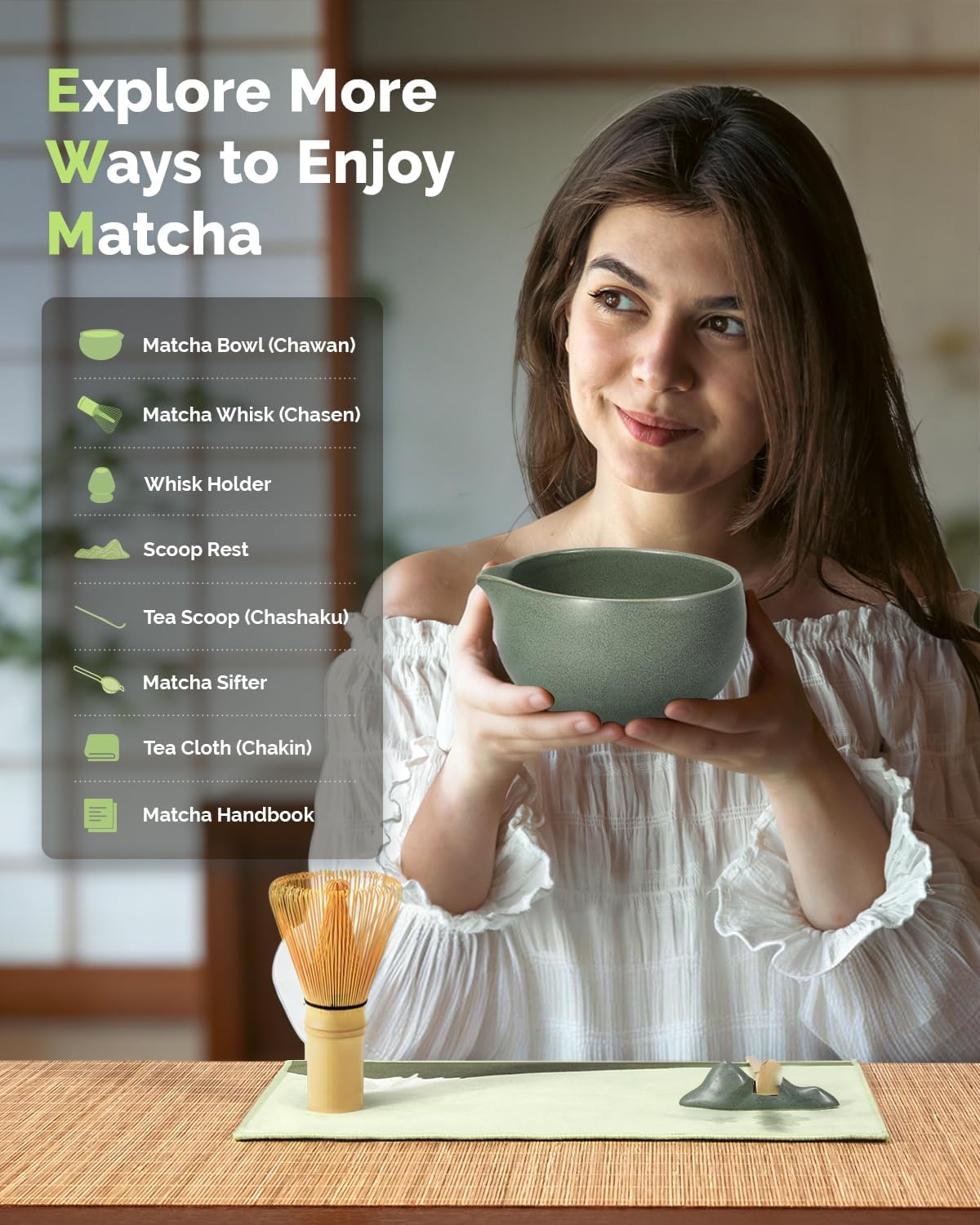 Matcha Whisk Set, 7-Piece Kit with Spouted Ceramic Bowl