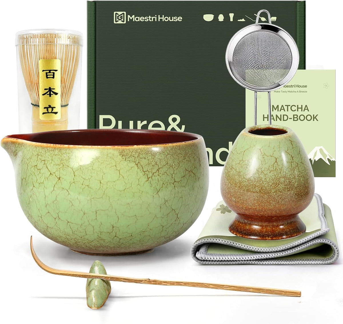 Matcha Whisk Set, 7-Piece Kit with Spouted Ceramic Bowl