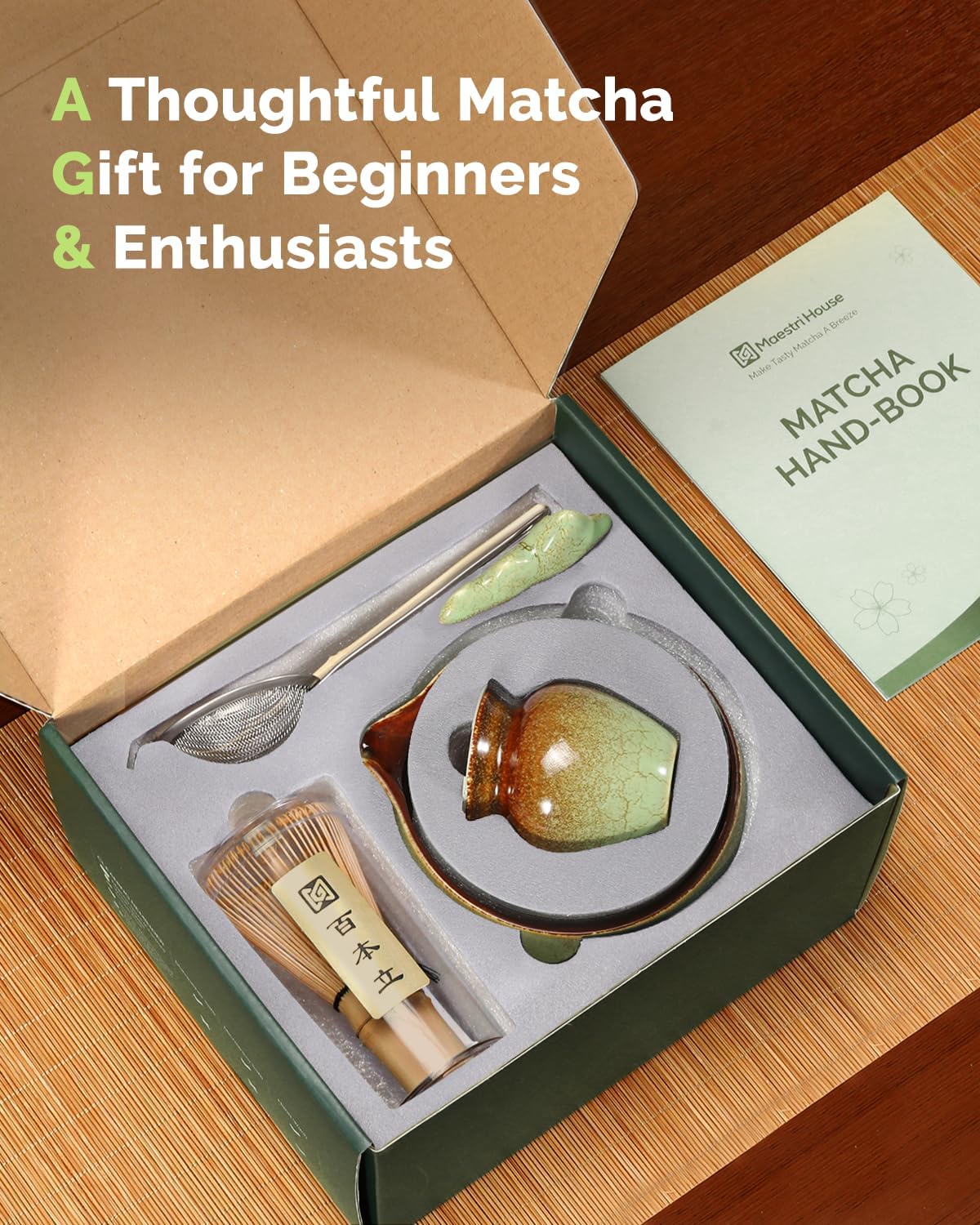 Matcha Whisk Set, 7-Piece Kit with Spouted Ceramic Bowl