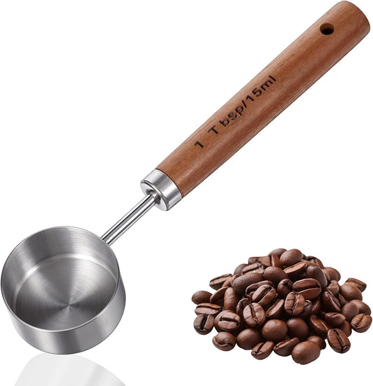 Coffee Measuring Spoon, Vintage Coffee Measuring Scoop 1 Tablespoon 15ml Stainless Steel Coffee-Spoon with Walnut Handle for Ground Coffeebeans Tea and More (Silver)
