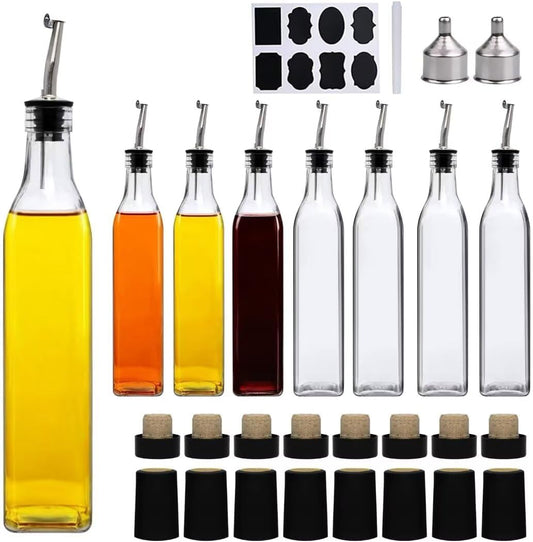 8Pcs 17oz Olive Oil Dispenser Bottle, Oil Dispenser for Kitchen | Glass Cooking Oil Dispenser, Vinegar Cruet Bottle with Pourers, Oil and Vinegar Dispenser Set with Pourers, Corks, Caps