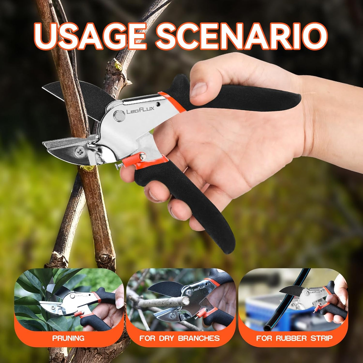 8" Professional Heavy Duty Anvil Pruning Shears with Anti-Rust SK-5 Blades, Garden Shears for Dry Stems and Small Branches, Gardening Scissors, Clippers for Wood, Non-Slip Handle. | LFXP1108S