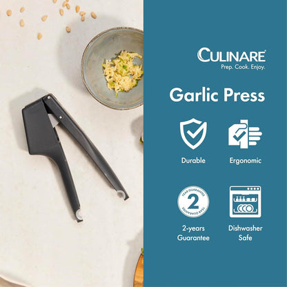 Garlic Press – Ergonomic Garlic Crusher with Large Chamber for Multiple Cloves – Easy to Use Ginger Mincer – Powerful Stainless Steel Crushing Action – Dishwasher Safe, 2-Year Guarantee