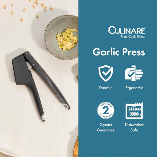 Garlic Press – Ergonomic Garlic Crusher with Large Chamber for Multiple Cloves – Easy to Use Ginger Mincer – Powerful Stainless Steel Crushing Action – Dishwasher Safe, 2-Year Guarantee