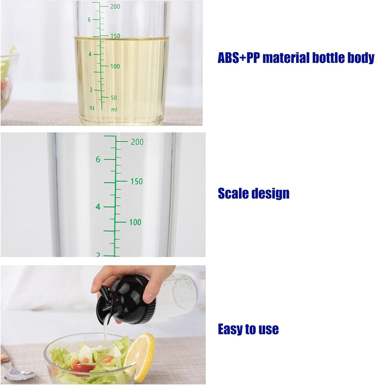 Salad Dressing Shaker, Dressing Mixer Bottle Mixer Dispenser Leakproof Pour Spout with Measurement Marks for Homemade Salad (White)