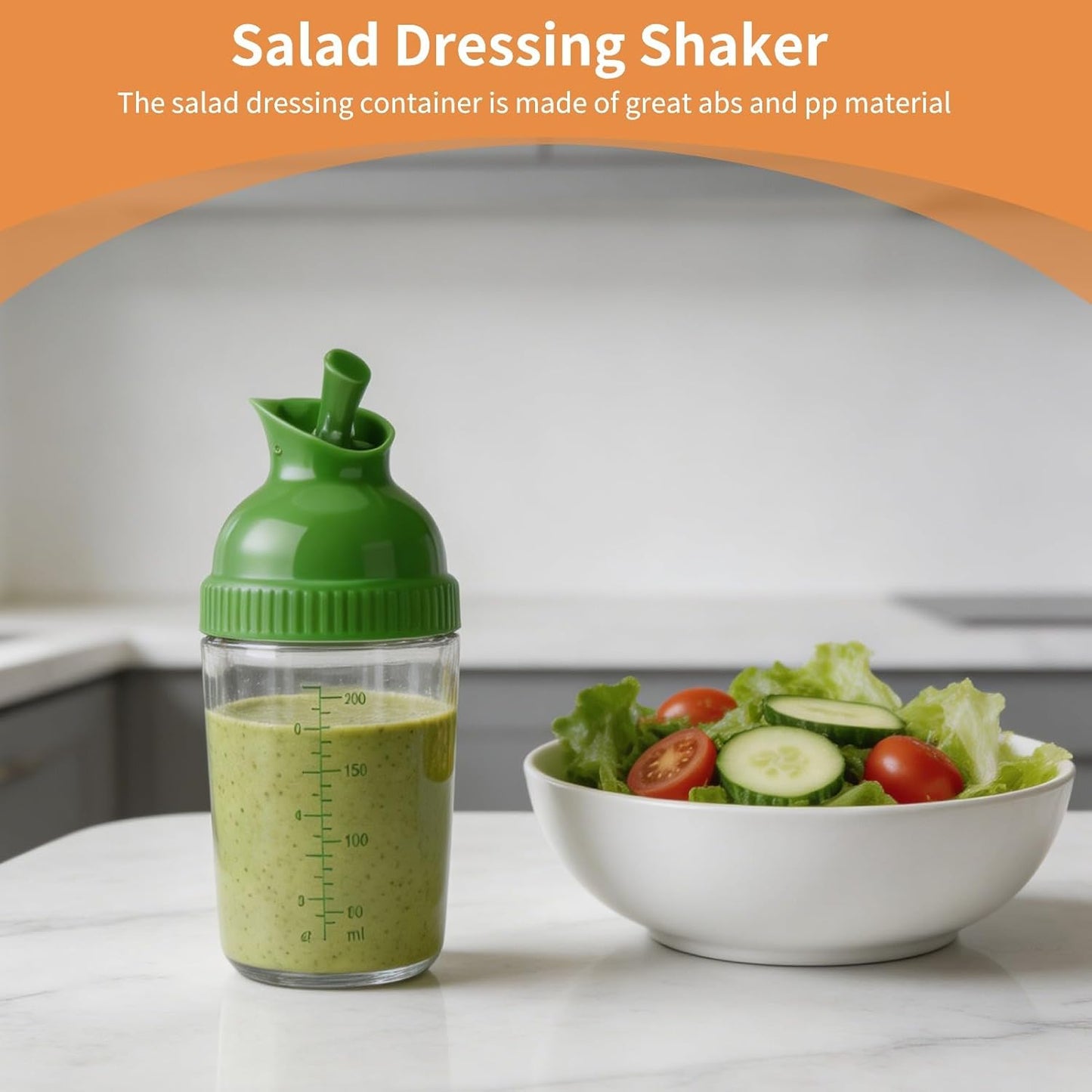 Salad Dressing Shaker, Dressing Mixer Bottle Mixer Dispenser Leakproof Pour Spout with Measurement Marks for Homemade Salad (White)