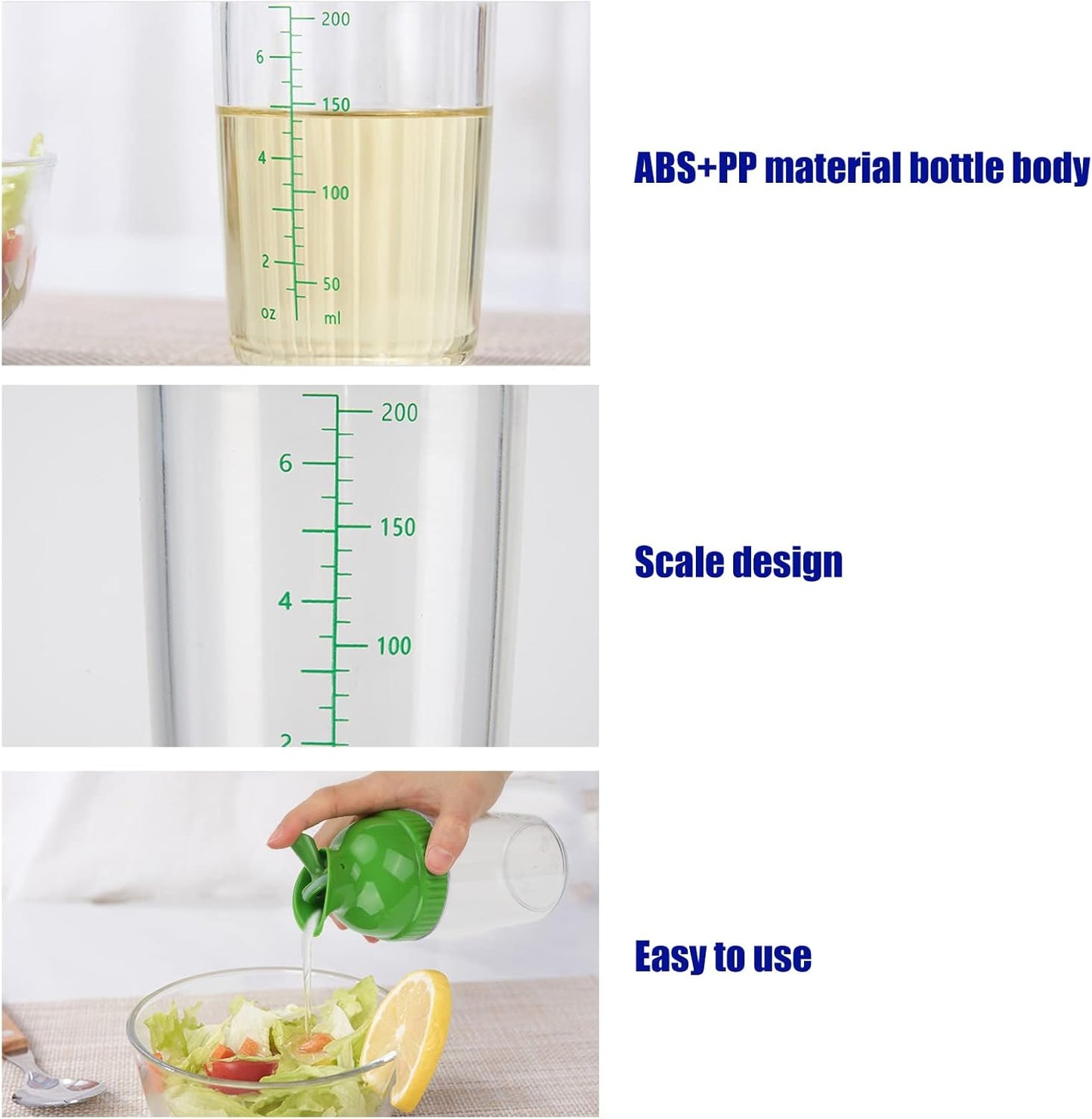 Salad Dressing Shaker, Dressing Mixer Bottle Mixer Dispenser Leakproof Pour Spout with Measurement Marks for Homemade Salad (White)