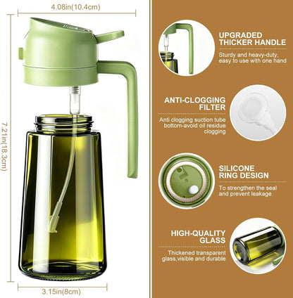 2 in 1 Olive Oil Sprayer for Cooking, 16oz Light-Proof Oil Dispenser for Kitchen, Leak-Proof Oil Spray Bottle for Air Fryer, Salad, BBQ, Baking, Grilling - Black & Green