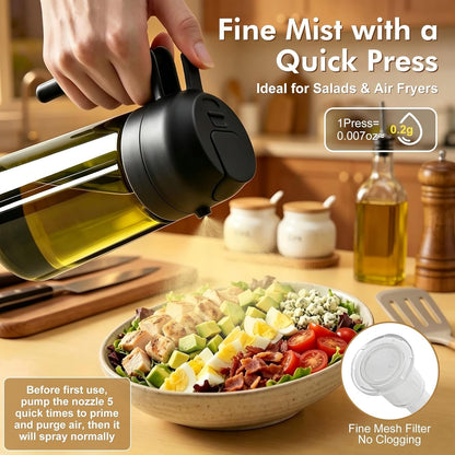 2 in 1 Olive Oil Sprayer for Cooking, 16oz Light-Proof Oil Dispenser for Kitchen, Leak-Proof Oil Spray Bottle for Air Fryer, Salad, BBQ, Baking, Grilling - Black & Green