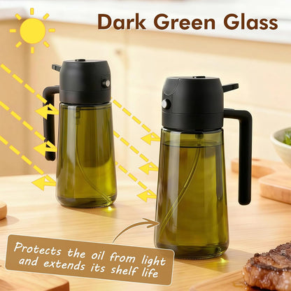 2 in 1 Olive Oil Sprayer for Cooking, 16oz Light-Proof Oil Dispenser for Kitchen, Leak-Proof Oil Spray Bottle for Air Fryer, Salad, BBQ, Baking, Grilling - Black & Green