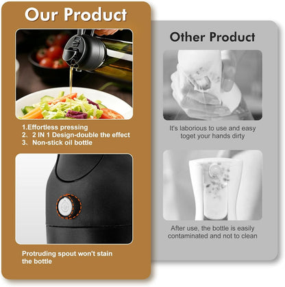 2 in 1 Olive Oil Sprayer for Cooking, 16oz Light-Proof Oil Dispenser for Kitchen, Leak-Proof Oil Spray Bottle for Air Fryer, Salad, BBQ, Baking, Grilling - Black & Green
