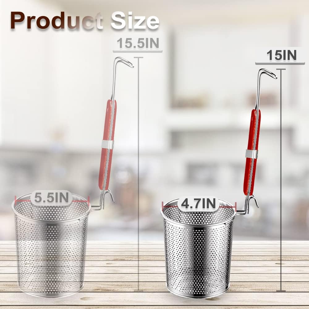 Micro-Perforated Stainless Steel Pasta Basket Mesh Spider Food Dumpling Noodle Strainer,Fine Mesh Skimmer Kitchen Fine Sieve Mesh Strainer with Wooden Handle (Strainer, 12cm)