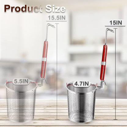 Micro-Perforated Stainless Steel Pasta Basket Mesh Spider Food Dumpling Noodle Strainer,Fine Mesh Skimmer Kitchen Fine Sieve Mesh Strainer with Wooden Handle (Strainer, 12cm)