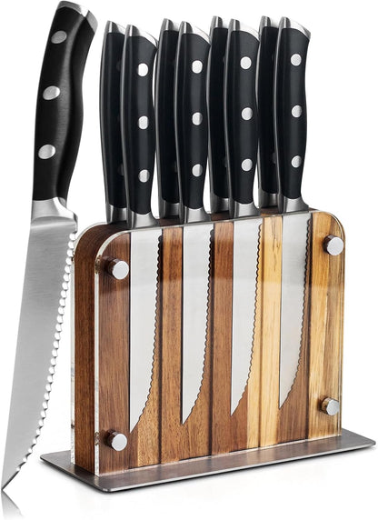 6-Piece Steak Knives Set with Block, 4.7 Inch with Serrated Edge Razor-Sharp Dinner Knives, Full-Tang Construction