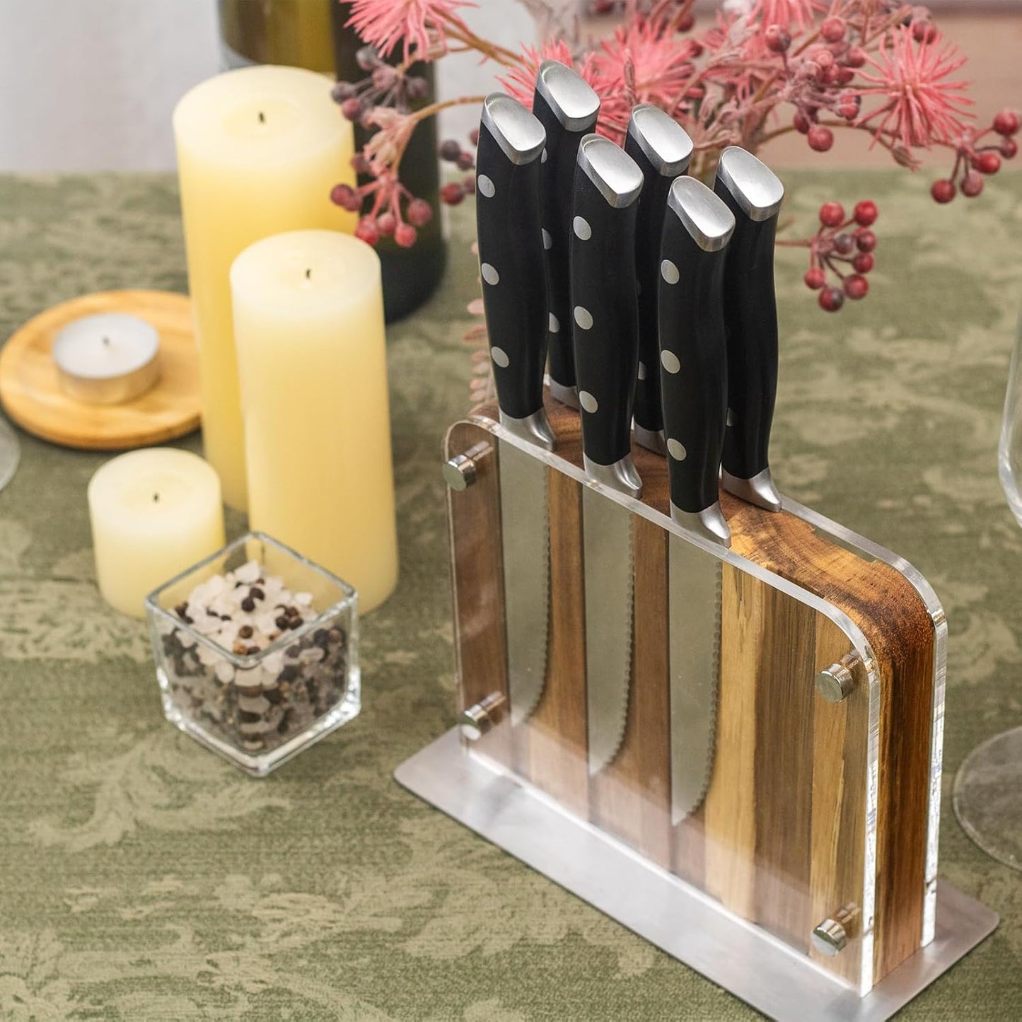 6-Piece Steak Knives Set with Block, 4.7 Inch with Serrated Edge Razor-Sharp Dinner Knives, Full-Tang Construction