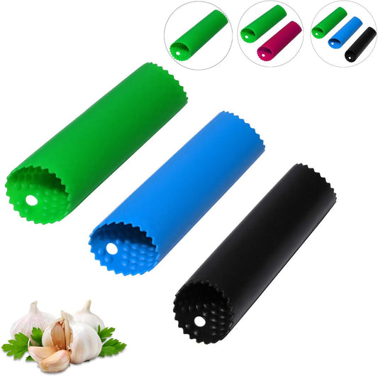 Sinnsally Garlic Peeler Skin Remover Roller Keeper,Easy Quick to Peeled Garlic Cloves with Silicone Tube Roller Garlic Peeling Kitchen Tool(3 Colors)