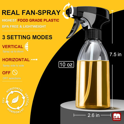Oil Sprayer for Cooking, 2 Pack Olive Oil Spray Bottle, 10oz Food-Grade Plastic Oil Spritzer Mister, Refillable Oil Dispenser Bottle for Salad, BBQ, Grilling, Kitchen Baking, Roasting