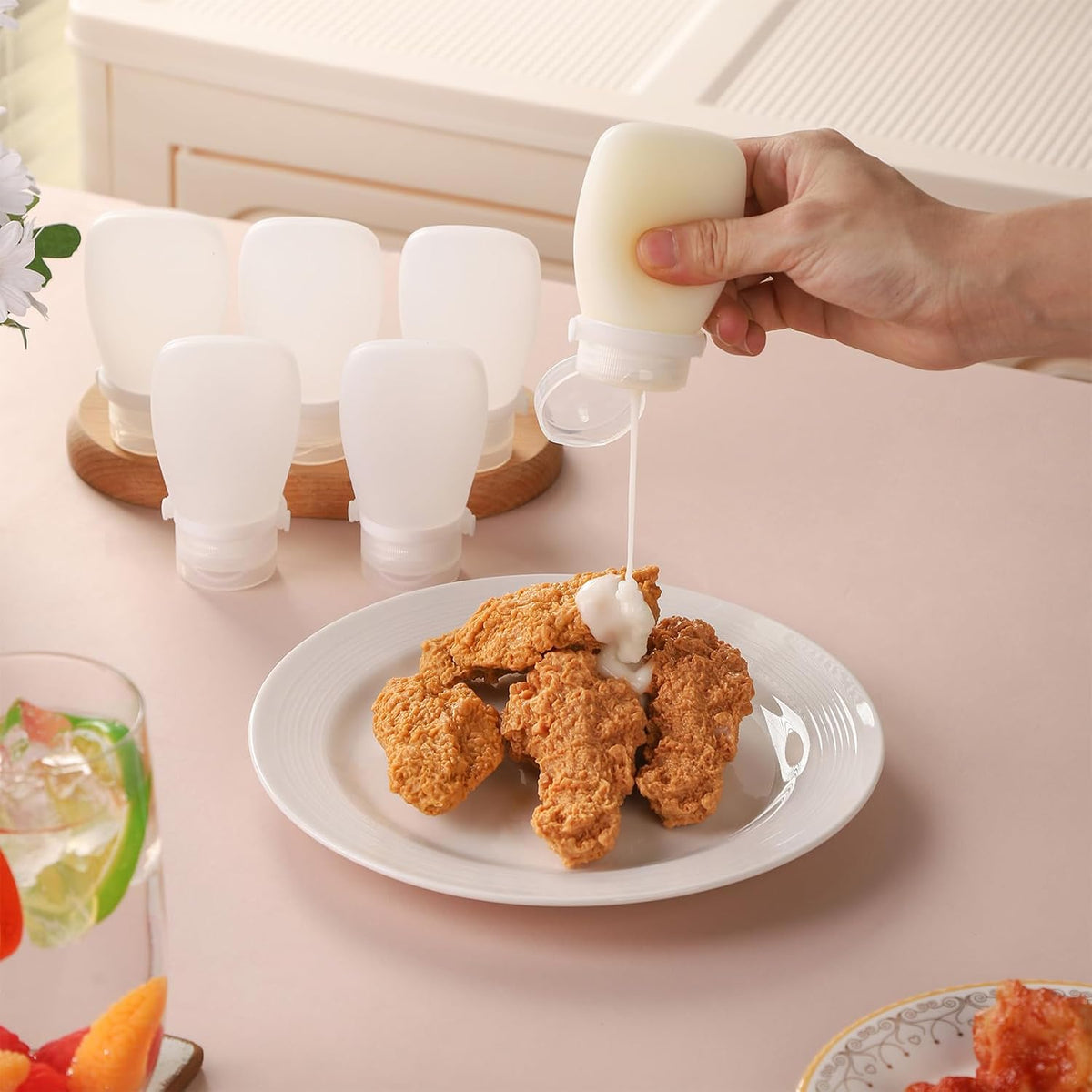 6 Pack Tiny Silicone Condiment Squeeze Bottles Small Salad Dressing Bottles to Go Travel Salad Dressing Containers for Lunch Box 60ml/2 oz Travel Sauce Bottle with Labels