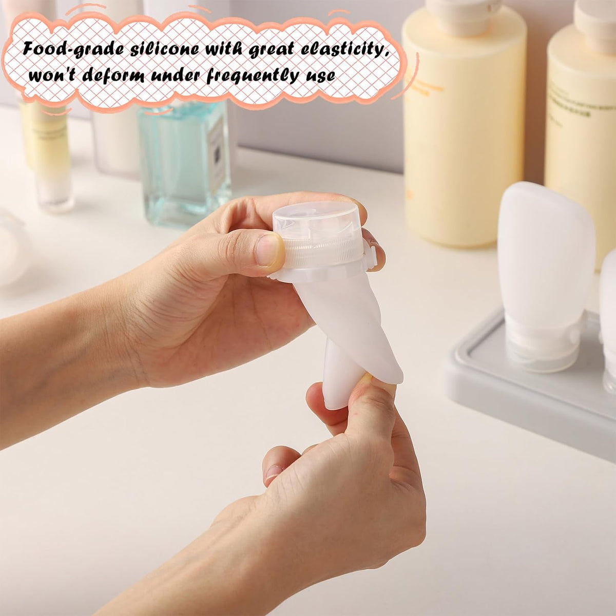 6 Pack Tiny Silicone Condiment Squeeze Bottles Small Salad Dressing Bottles to Go Travel Salad Dressing Containers for Lunch Box 60ml/2 oz Travel Sauce Bottle with Labels