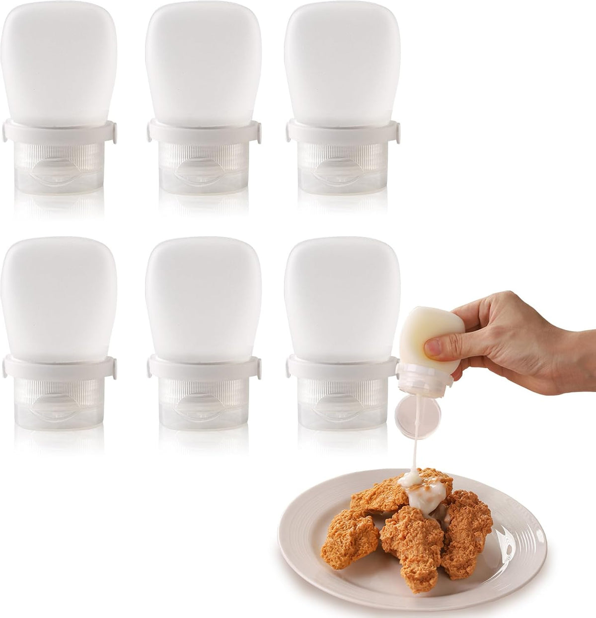 6 Pack Tiny Silicone Condiment Squeeze Bottles Small Salad Dressing Bottles to Go Travel Salad Dressing Containers for Lunch Box 60ml/2 oz Travel Sauce Bottle with Labels