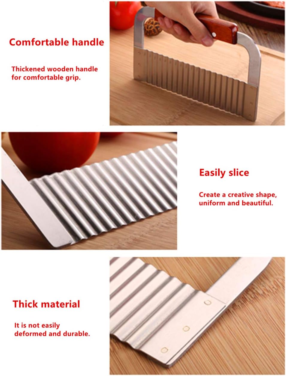 Crinkle Cutter, French Fry Cutter for Potatoes, Upgraded Stainless Steel Blade, Potato Slicer Frency Fry Crinkle Cutter Chopper Wavy Cutting Tool for Potatoes Carrots Cucumbers