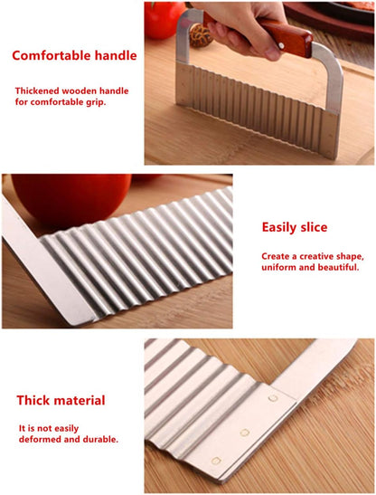 Crinkle Cutter, French Fry Cutter for Potatoes, Upgraded Stainless Steel Blade, Potato Slicer Frency Fry Crinkle Cutter Chopper Wavy Cutting Tool for Potatoes Carrots Cucumbers