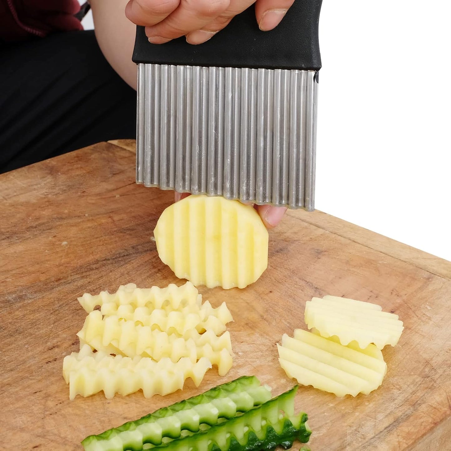 Crinkle Cutter, French Fry Cutter for Potatoes, Upgraded Stainless Steel Blade, Potato Slicer Frency Fry Crinkle Cutter Chopper Wavy Cutting Tool for Potatoes Carrots Cucumbers