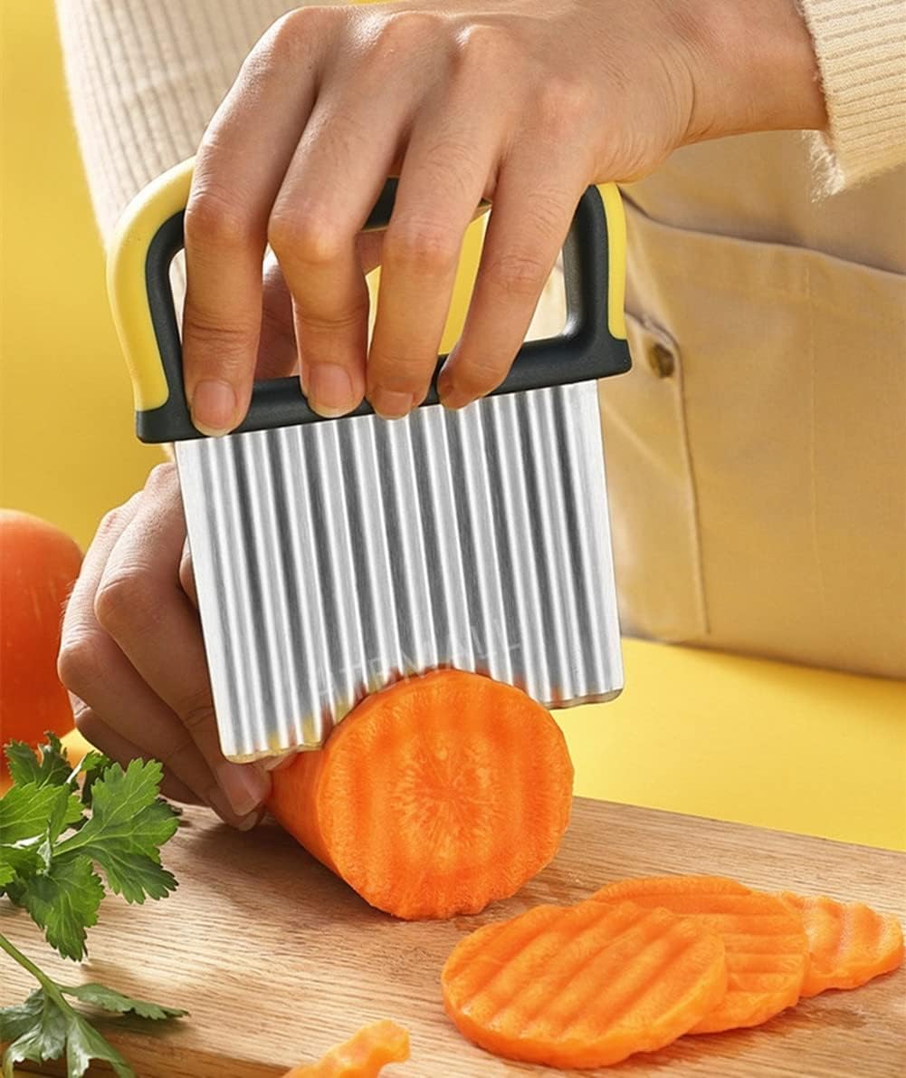 Crinkle Cutter, French Fry Cutter for Potatoes, Upgraded Stainless Steel Blade, Potato Slicer Frency Fry Crinkle Cutter Chopper Wavy Cutting Tool for Potatoes Carrots Cucumbers