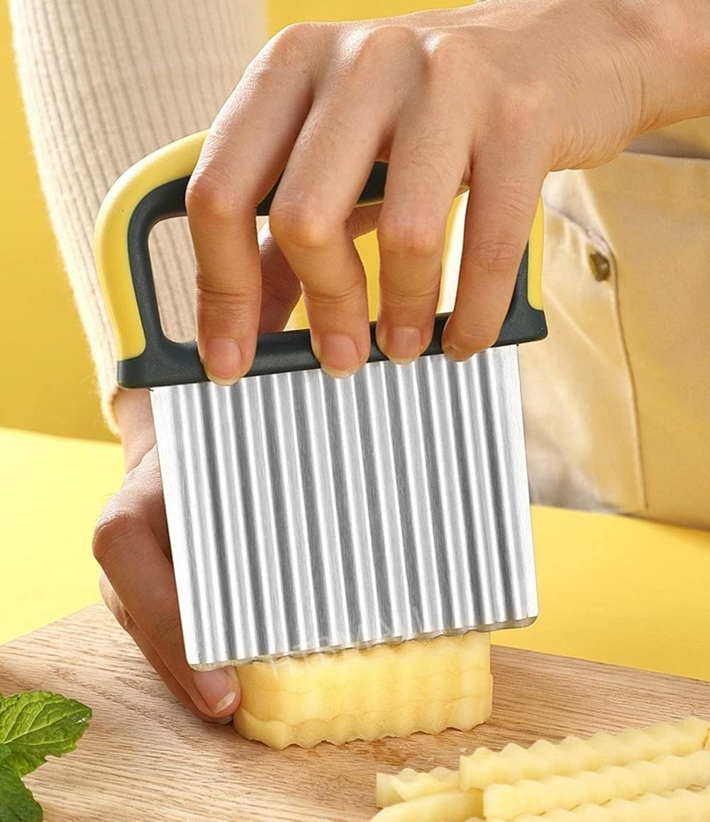 Crinkle Cutter, French Fry Cutter for Potatoes, Upgraded Stainless Steel Blade, Potato Slicer Frency Fry Crinkle Cutter Chopper Wavy Cutting Tool for Potatoes Carrots Cucumbers