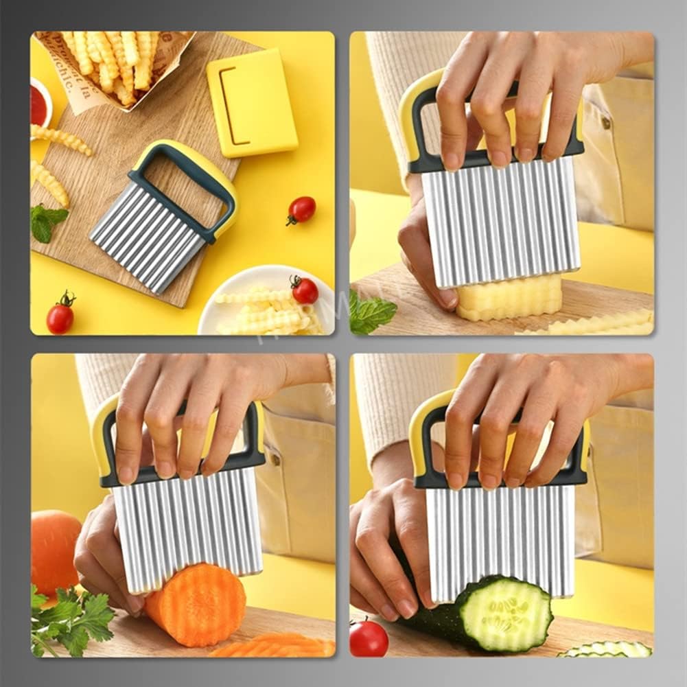 Crinkle Cutter, French Fry Cutter for Potatoes, Upgraded Stainless Steel Blade, Potato Slicer Frency Fry Crinkle Cutter Chopper Wavy Cutting Tool for Potatoes Carrots Cucumbers