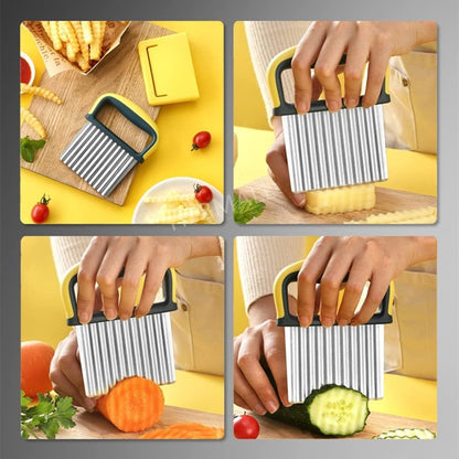 Crinkle Cutter, French Fry Cutter for Potatoes, Upgraded Stainless Steel Blade, Potato Slicer Frency Fry Crinkle Cutter Chopper Wavy Cutting Tool for Potatoes Carrots Cucumbers