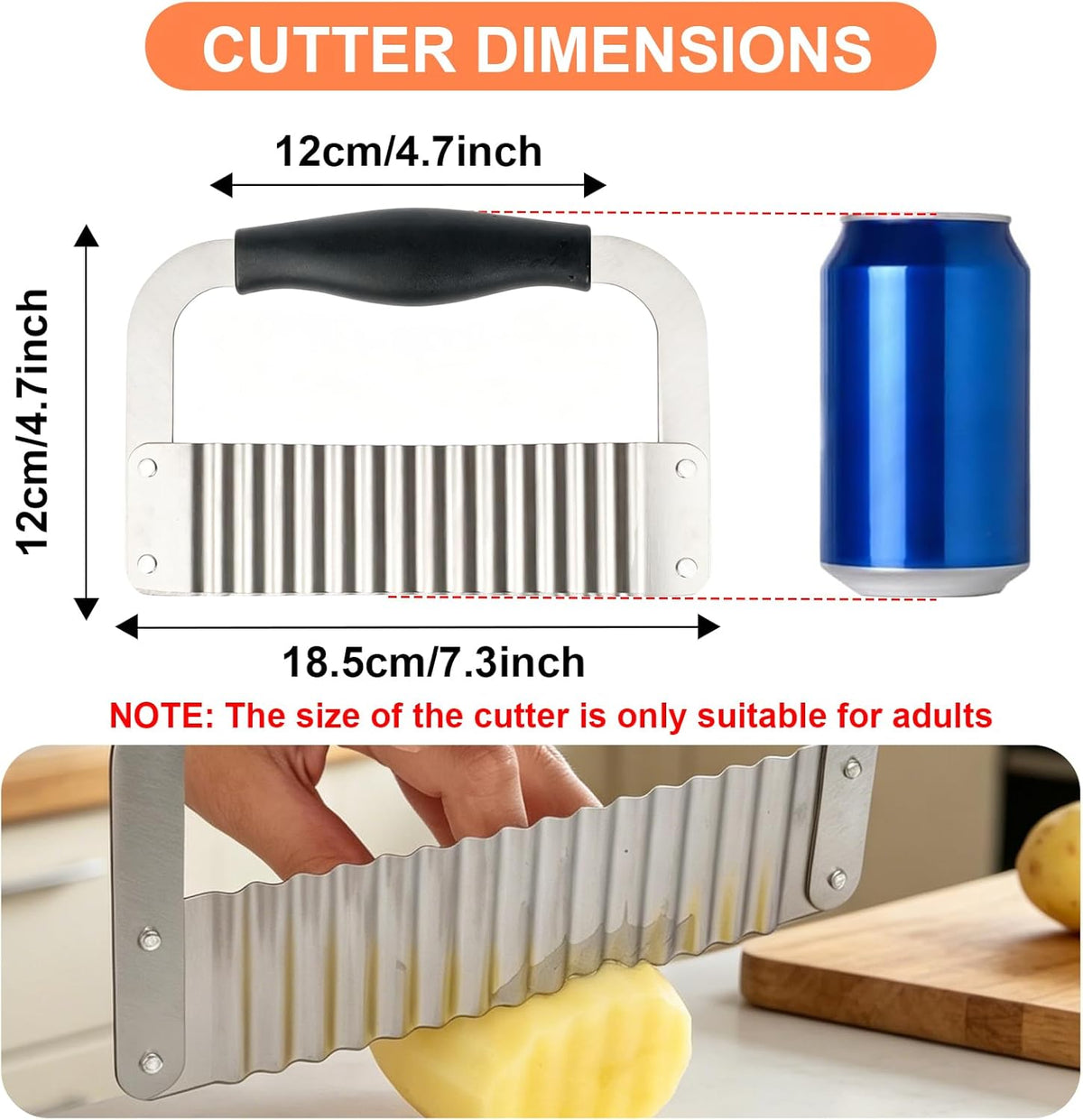 Crinkle Cutter, French Fry Cutter for Potatoes, Upgraded Stainless Steel Blade, Potato Slicer Frency Fry Crinkle Cutter Chopper Wavy Cutting Tool for Potatoes Carrots Cucumbers