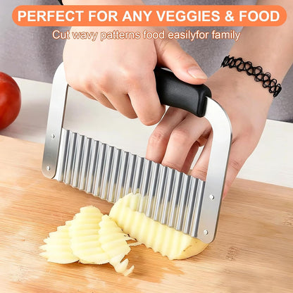 Crinkle Cutter, French Fry Cutter for Potatoes, Upgraded Stainless Steel Blade, Potato Slicer Frency Fry Crinkle Cutter Chopper Wavy Cutting Tool for Potatoes Carrots Cucumbers